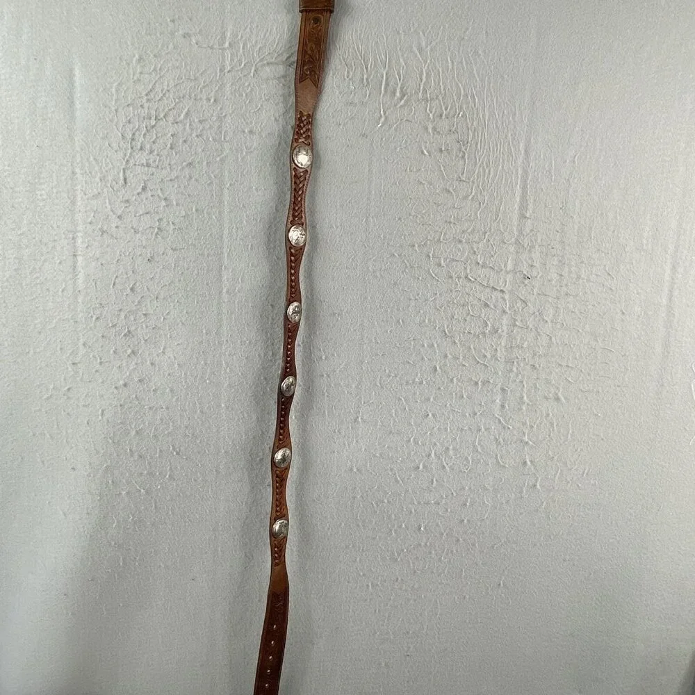 Indiana Metal Leather Belt Brown Silver Domed Walking Liberty Coins Concho